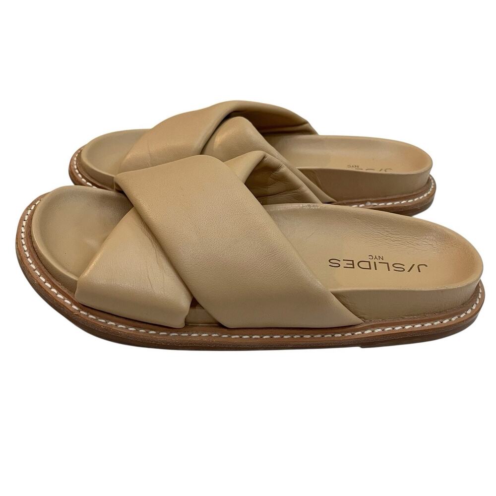 J Slides Roland Leather Sandals Slides 6.5M Tan Slip On Flats Casual Minimalist - Picture 3 of 8